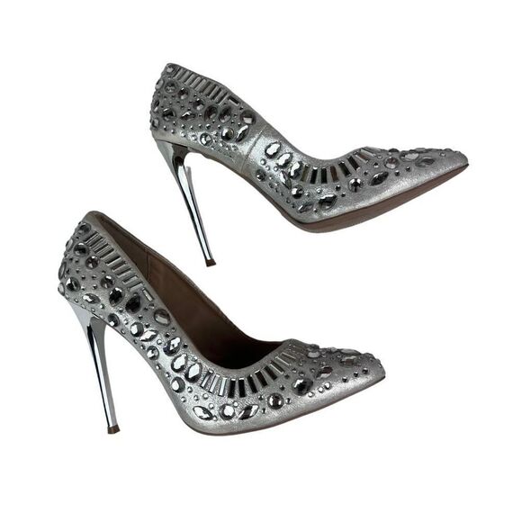 Charlotte Russe Elsa Heels Silver Studded Rhinestone Embellished 4.5 Heel Size 8 - Picture 2 of 14